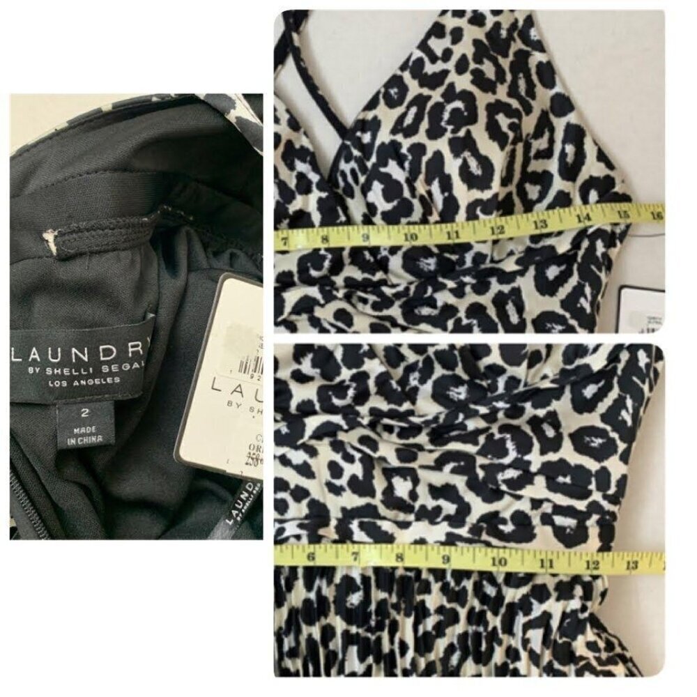 Laundry by Shelli Segal Leopard Print Halter Maxi Dress Black White Pleated Sz 2 - Picture 9 of 9